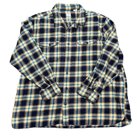 Levi's 100% Cotton Men's Relaxed Flannel Black Gold Blue Super Soft Size XXL - Picture 1 of 11